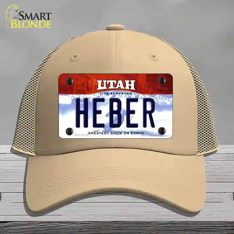 HAT15-MLP-10194 Heber Utah Novelty License Plate Hat, Mesh - Khaki