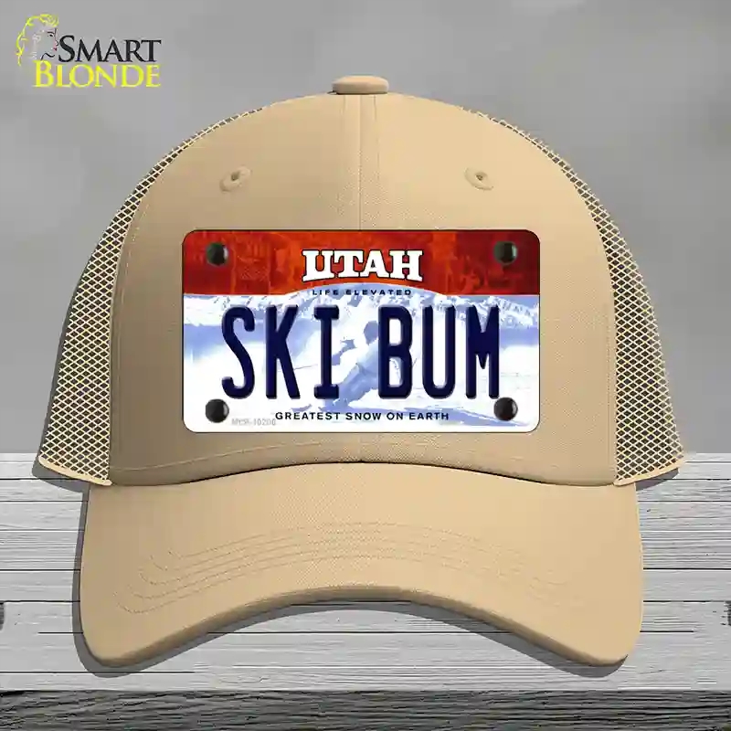 HAT15-MLP-10206 Ski Bum Utah Novelty License Plate Hat, Mesh - Khaki