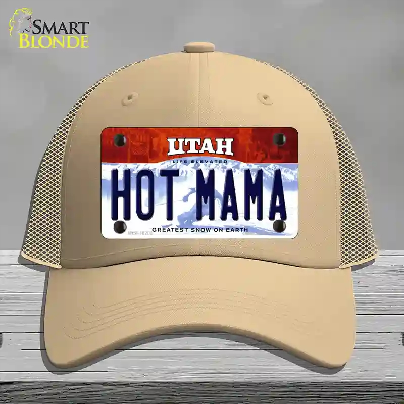 HAT15-MLP-10208 Hot Mama Utah Novelty License Plate Hat, Mesh - Khaki