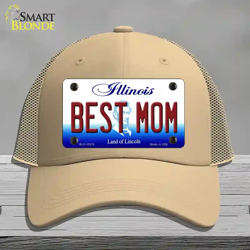 HAT15-MLP-10318 Best Mom Illinois Novelty License Plate Hat, Mesh - Khaki