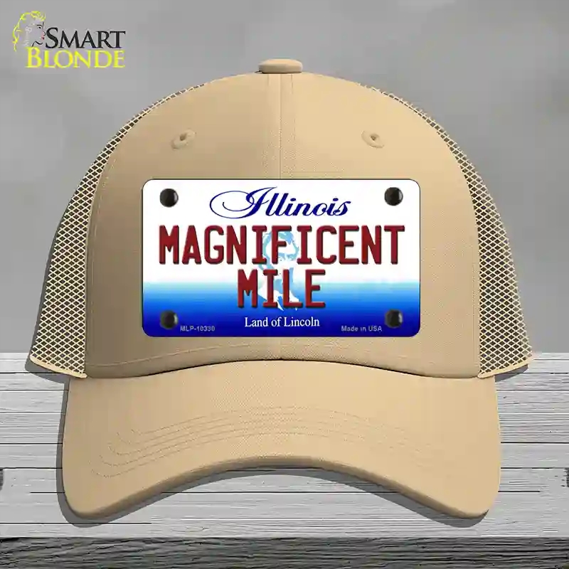 HAT15-MLP-10330 Magnificent Mile Illinois Novelty License Plate Hat, Mesh - Khaki