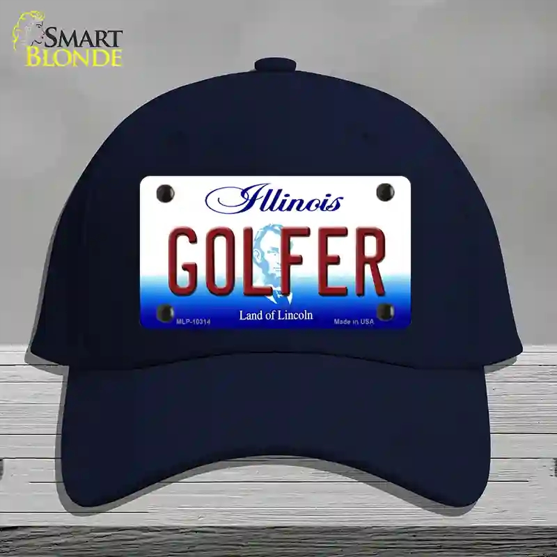 HAT20-MLP-10314 Golfer Illinois Novelty License Plate Hat, Cotton - Navy