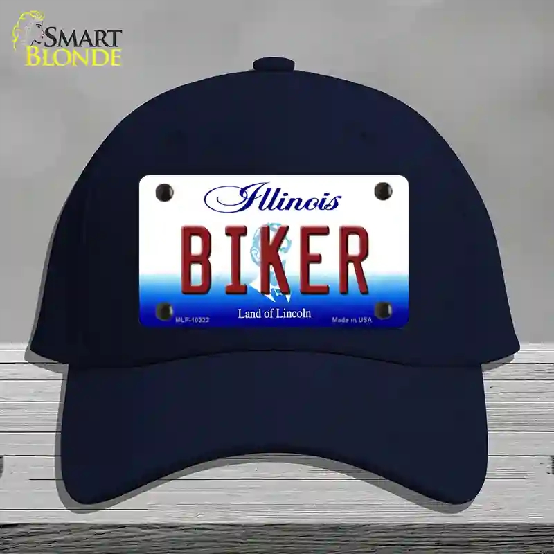 HAT20-MLP-10322 Biker Illinois Novelty License Plate Hat, Cotton - Navy
