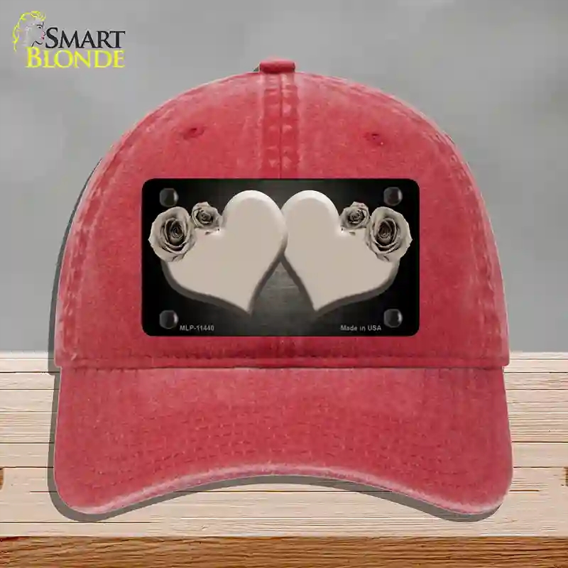 HAT13-MLP-11440 Hearts Over Roses in Tan Novelty License Plate Hat, Unconstructed Cotton - Red