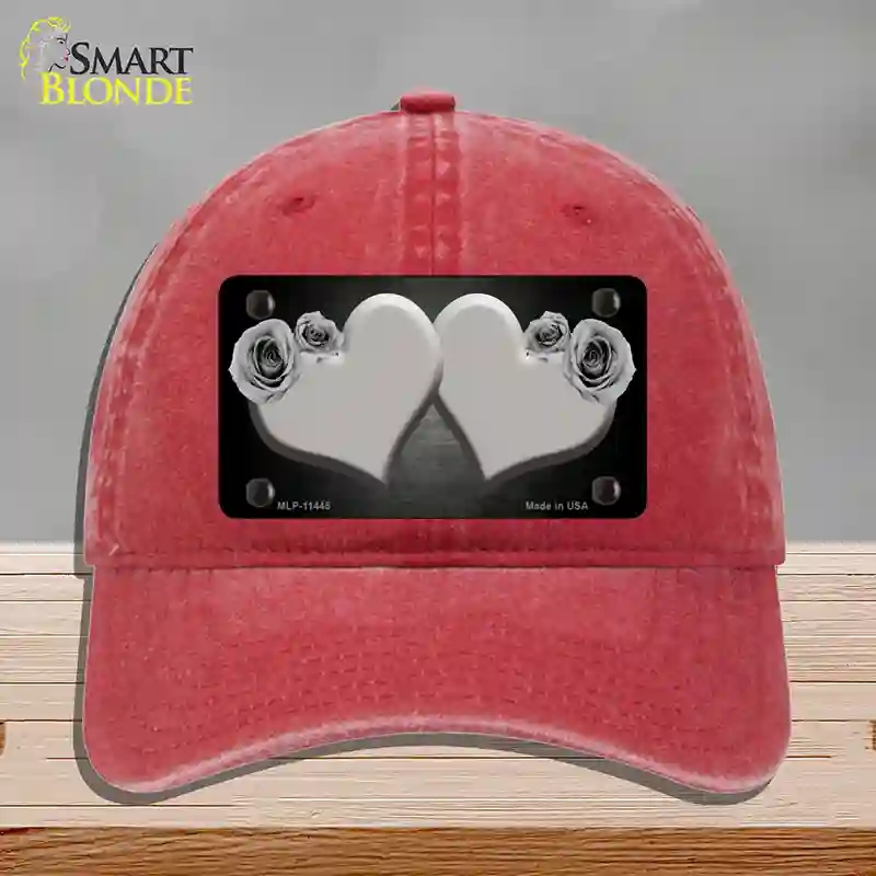 HAT13-MLP-11445 Hearts Over Roses in Gray Novelty License Plate Hat, Unconstructed Cotton - Red