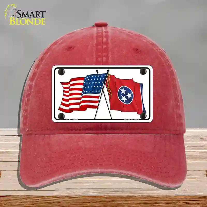 HAT13-MLP-11502 Tennessee Crossed US Flag Novelty License Plate Hat, Unconstructed Cotton - Red