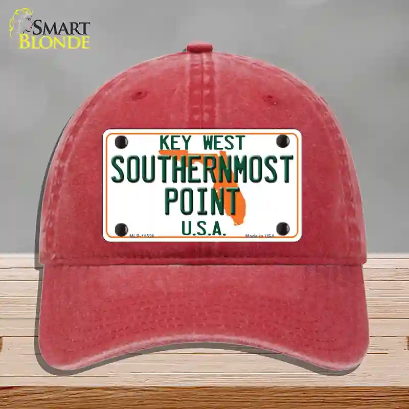 HAT13-MLP-11526 Key West Southernmost Point Novelty License Plate Hat, Unconstructed Cotton - Red