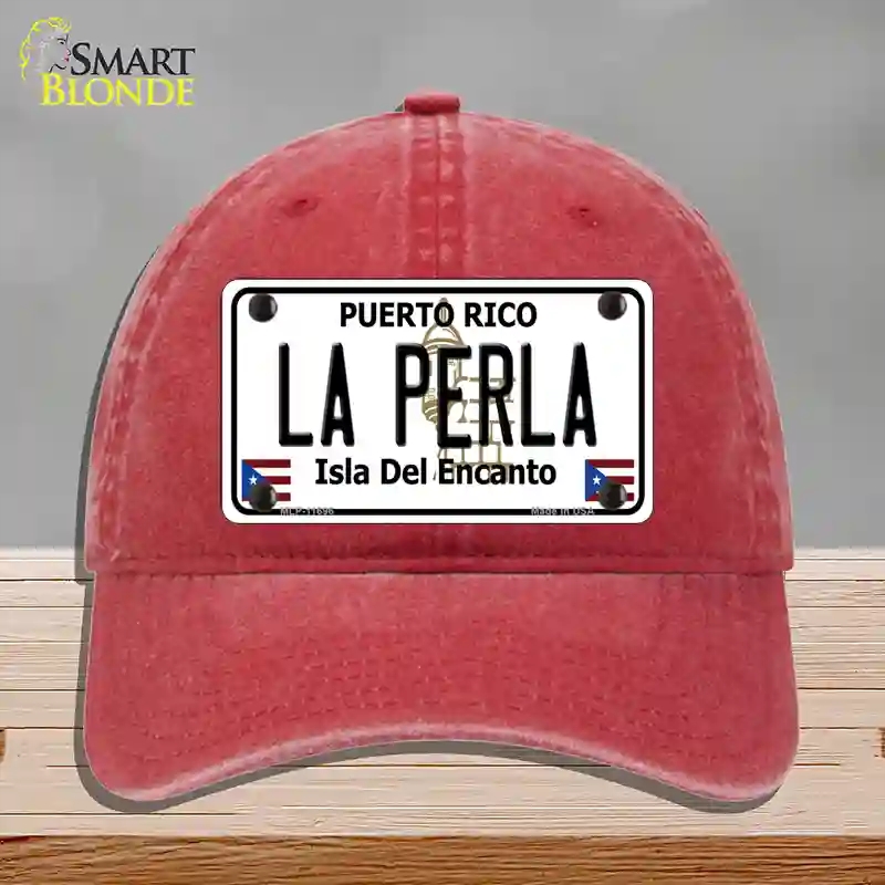 HAT13-MLP-11696 La Perla Puerto Rico Novelty License Plate Hat, Unconstructed Cotton - Red
