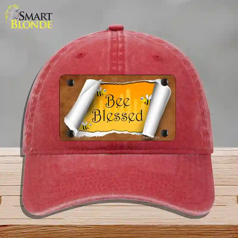 HAT13-MLP-11724 Bee Blessed Scroll Novelty License Plate Hat, Unconstructed Cotton - Red
