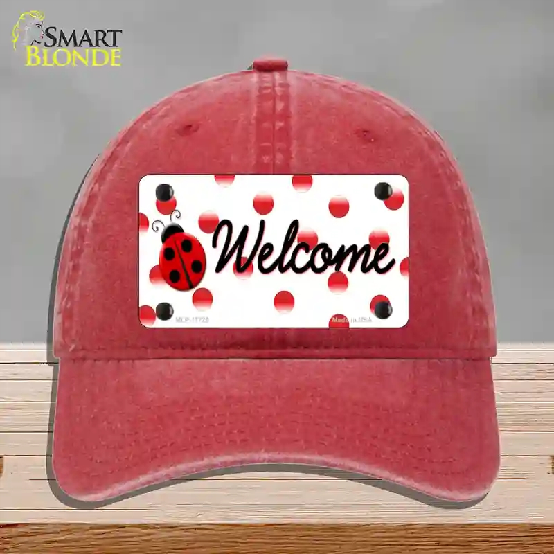 HAT13-MLP-11726 Welcome Ladybug Novelty License Plate Hat, Unconstructed Cotton - Red