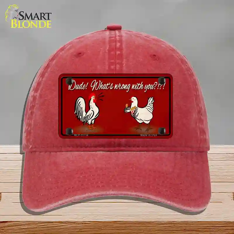 HAT13-MLP-11734 Dude Whats Wrong with You Novelty License Plate Hat, Unconstructed Cotton - Red