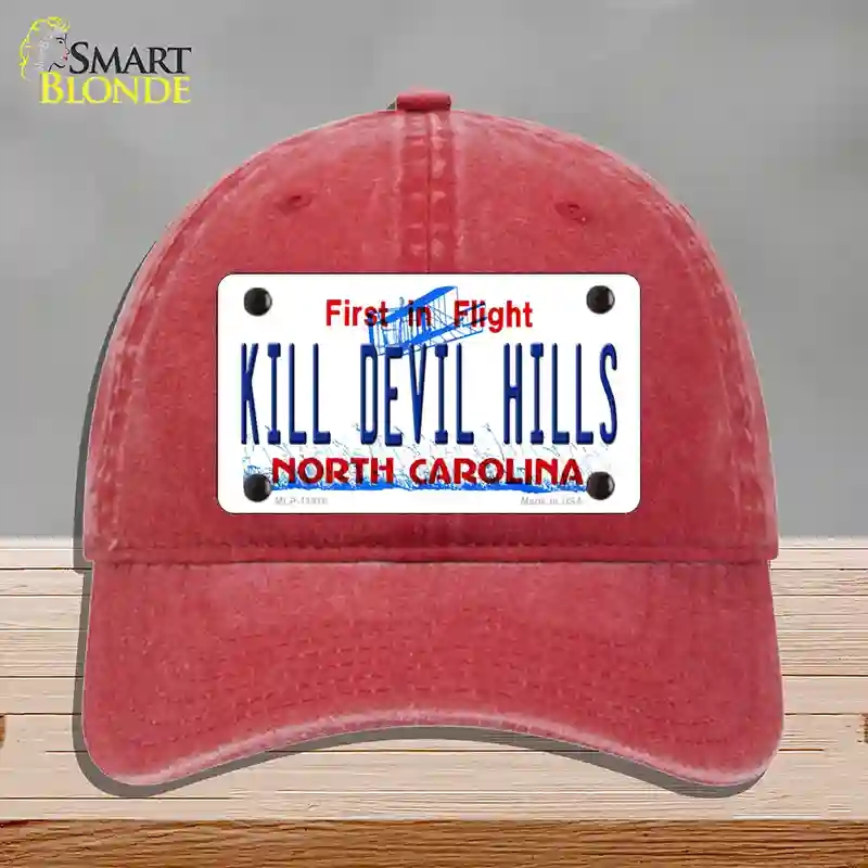 HAT13-MLP-11818 Kill Devil Hills North Carolina Novelty License Plate Hat, Unconstructed Cotton - Red