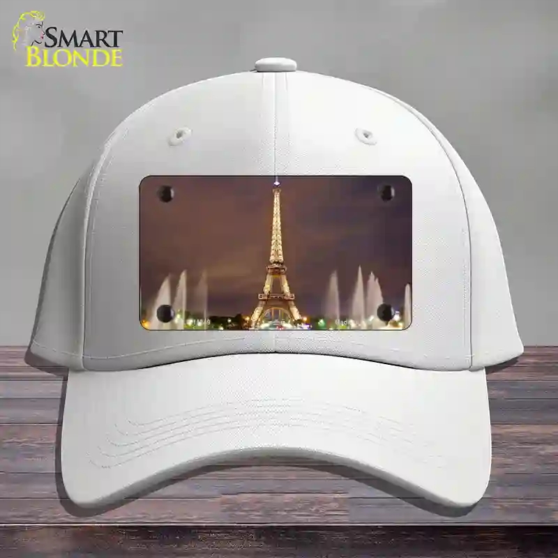 HAT21-MLP-11249 Eiffel Tower Night with Fountain Novelty License Plate Hat, Cotton - White