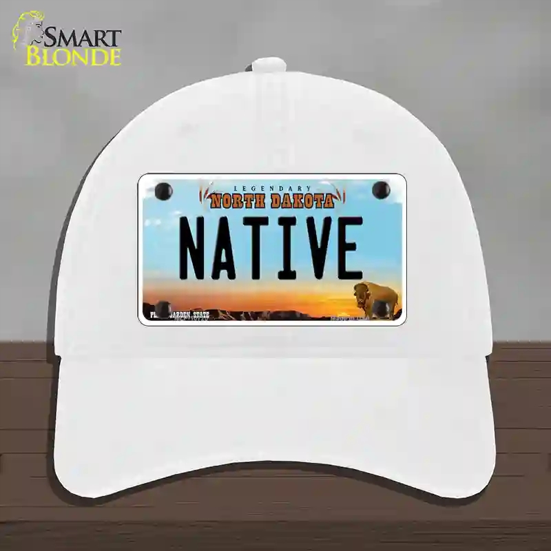 HAT14-MLP-10725 Native North Dakota Novelty License Plate Hat, Unconstructed Cotton - White