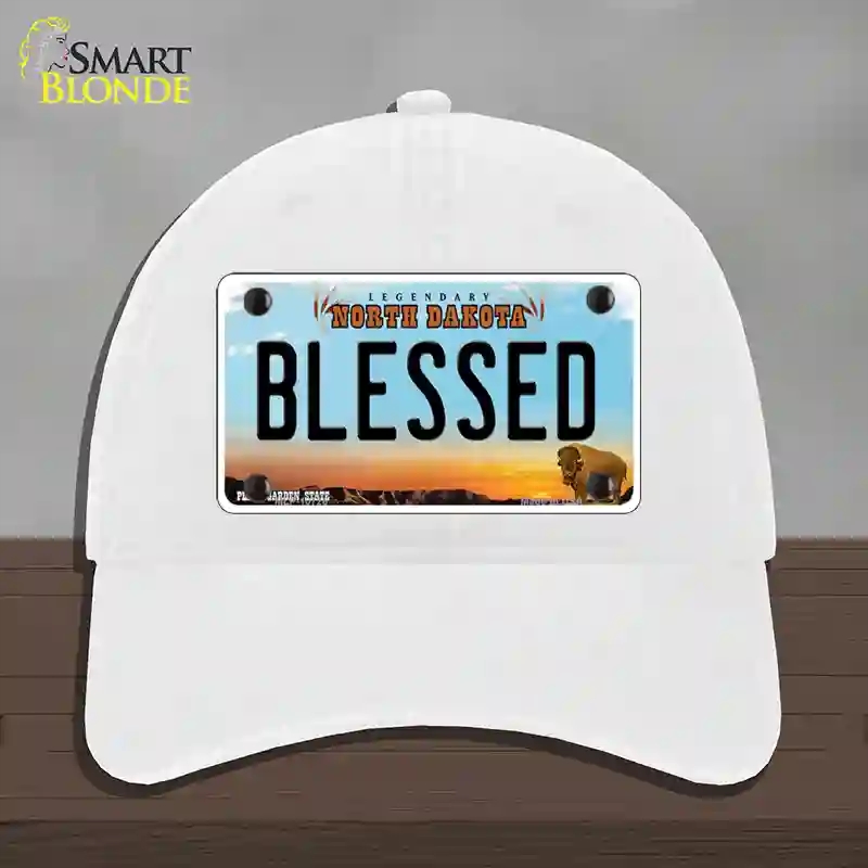HAT14-MLP-10726 Blessed North Dakota Novelty License Plate Hat, Unconstructed Cotton - White