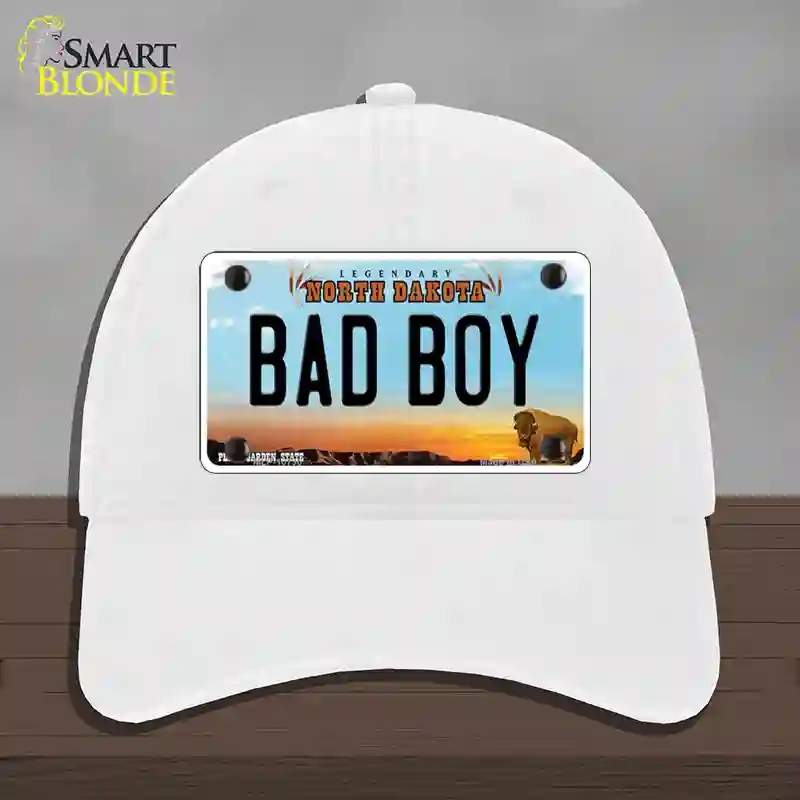 HAT14-MLP-10730 Bad Boy North Dakota Novelty License Plate Hat, Unconstructed Cotton - White