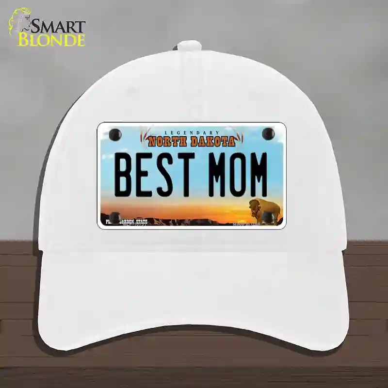 HAT14-MLP-10731 Best Mom North Dakota Novelty License Plate Hat, Unconstructed Cotton - White