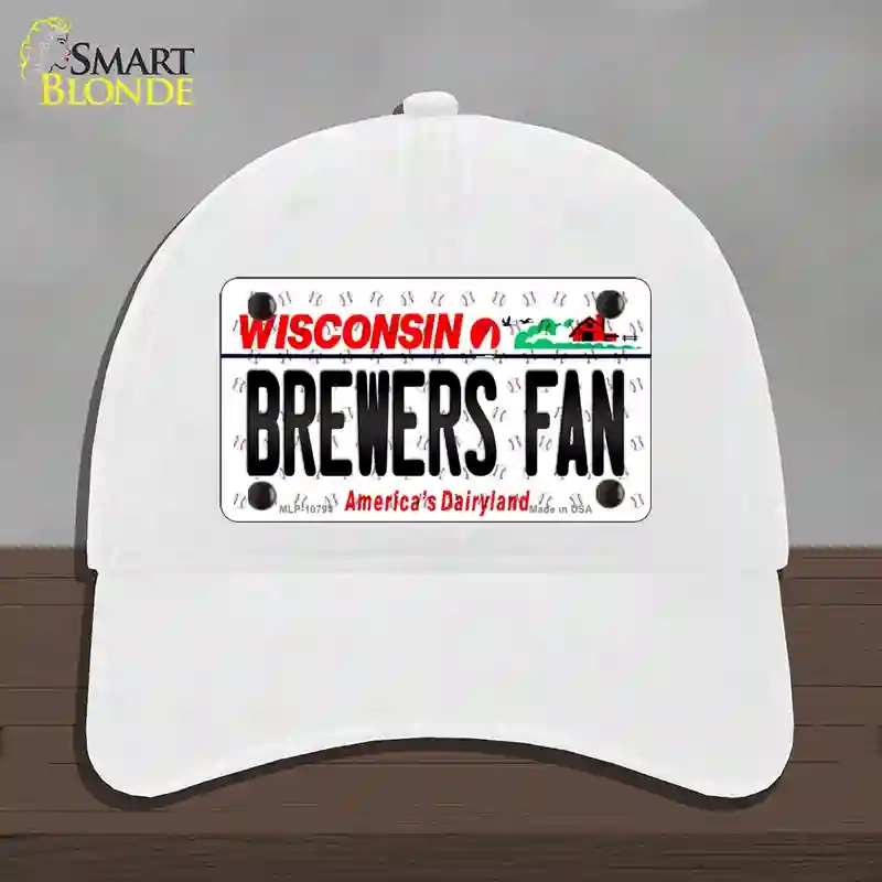 HAT14-MLP-10794 Brewers Fan Wisconsin Novelty License Plate Hat, Unconstructed Cotton - White