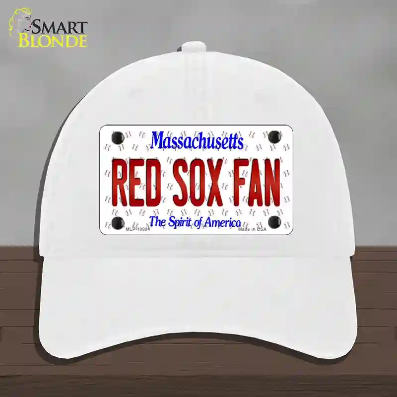 HAT14-MLP-10804 Red Sox Fan Massachusetts Novelty License Plate Hat, Unconstructed Cotton - White