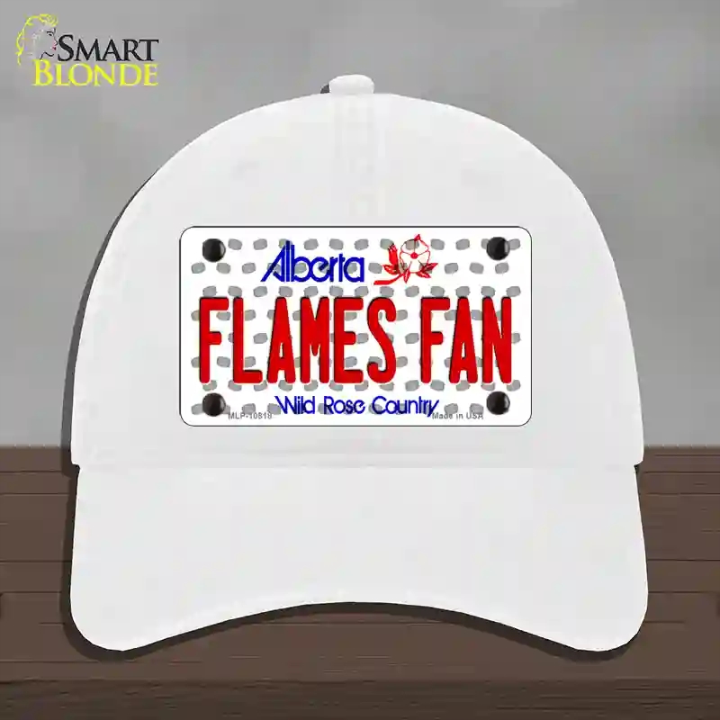 HAT14-MLP-10818 Flames Fan Alberta Novelty License Plate Hat, Unconstructed Cotton - White