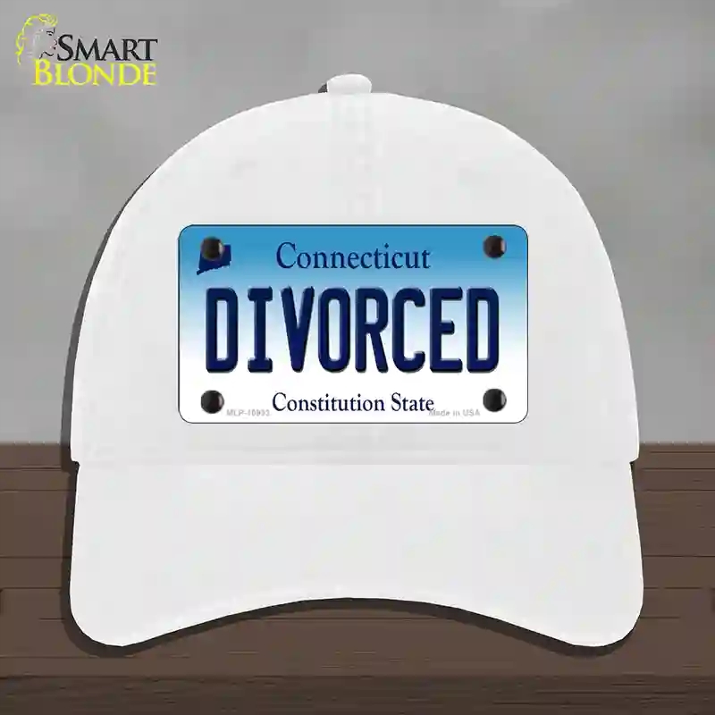HAT14-MLP-10933 Divorced Connecticut Novelty License Plate Hat, Unconstructed Cotton - White