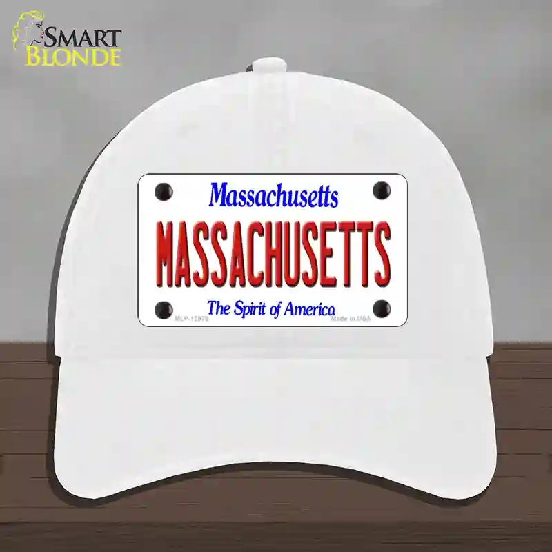 HAT14-MLP-10978 Massachusetts State Novelty License Plate Hat, Unconstructed Cotton - White