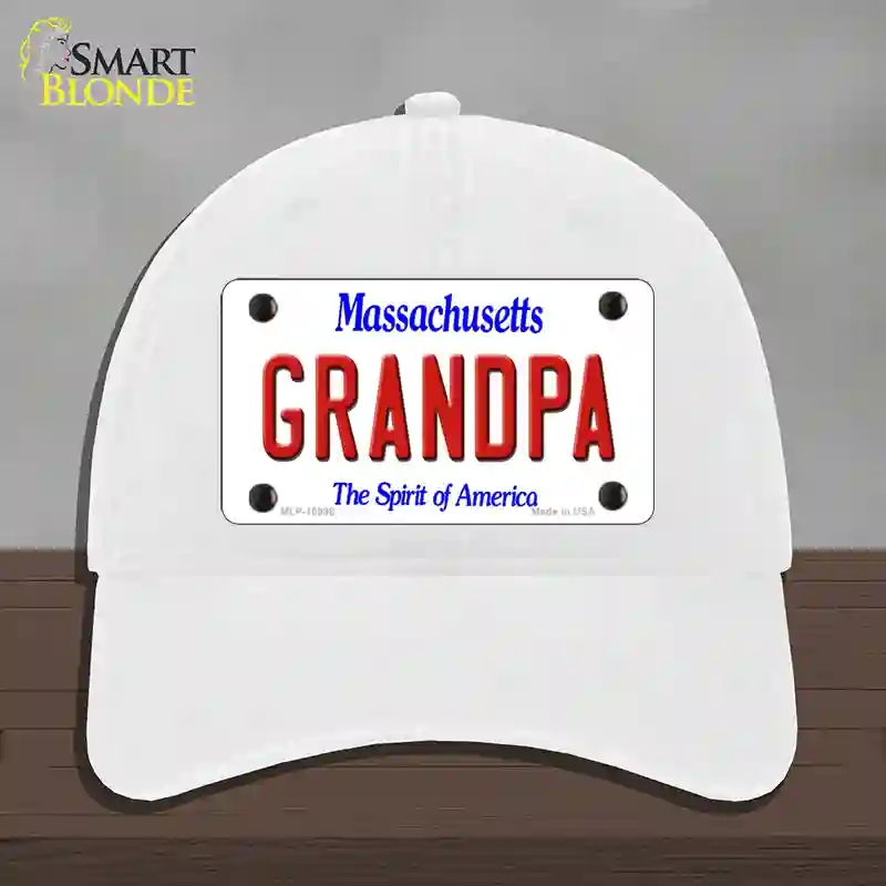 HAT14-MLP-10998 Grandpa Massachusetts Novelty License Plate Hat, Unconstructed Cotton - White