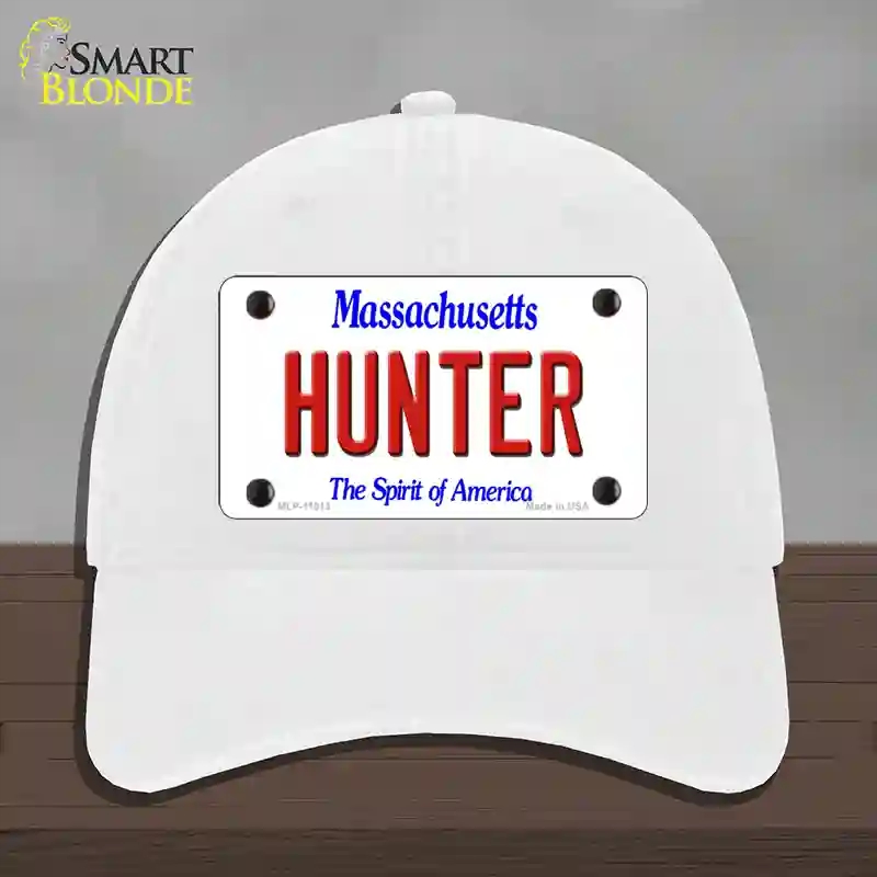 HAT14-MLP-11013 Hunter Massachusetts Novelty License Plate Hat, Unconstructed Cotton - White