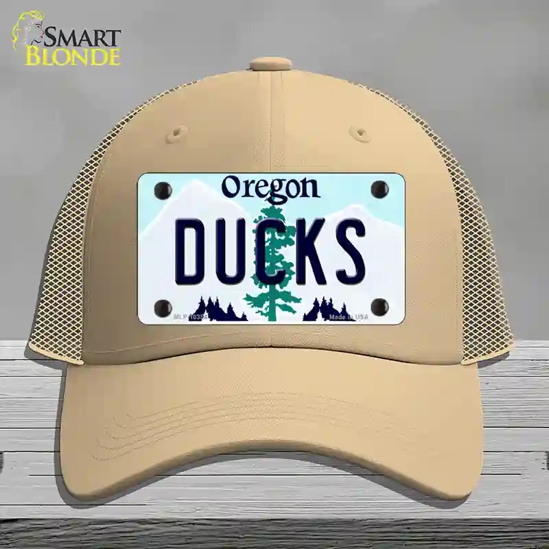 HAT15-MLP-10354 Ducks Oregon Novelty License Plate Hat, Mesh - Khaki