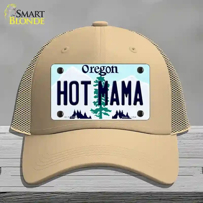 HAT15-MLP-10363 Hot Mama Oregon Novelty License Plate Hat, Mesh - Khaki