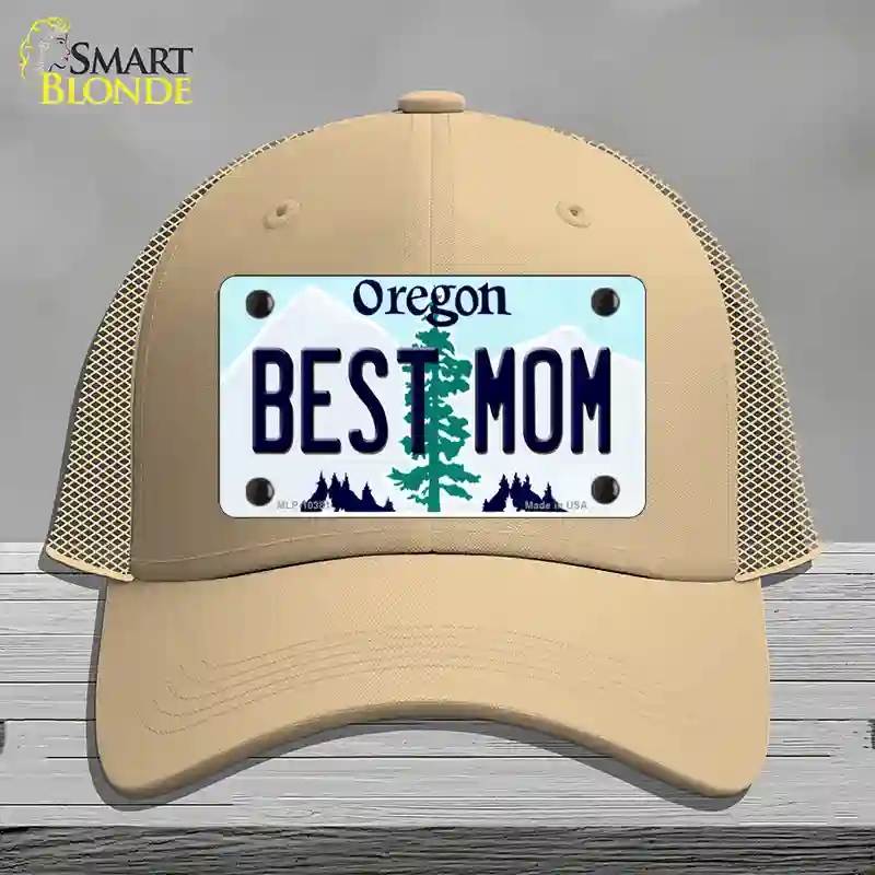 HAT15-MLP-10381 Best Mom Oregon Novelty License Plate Hat, Mesh - Khaki