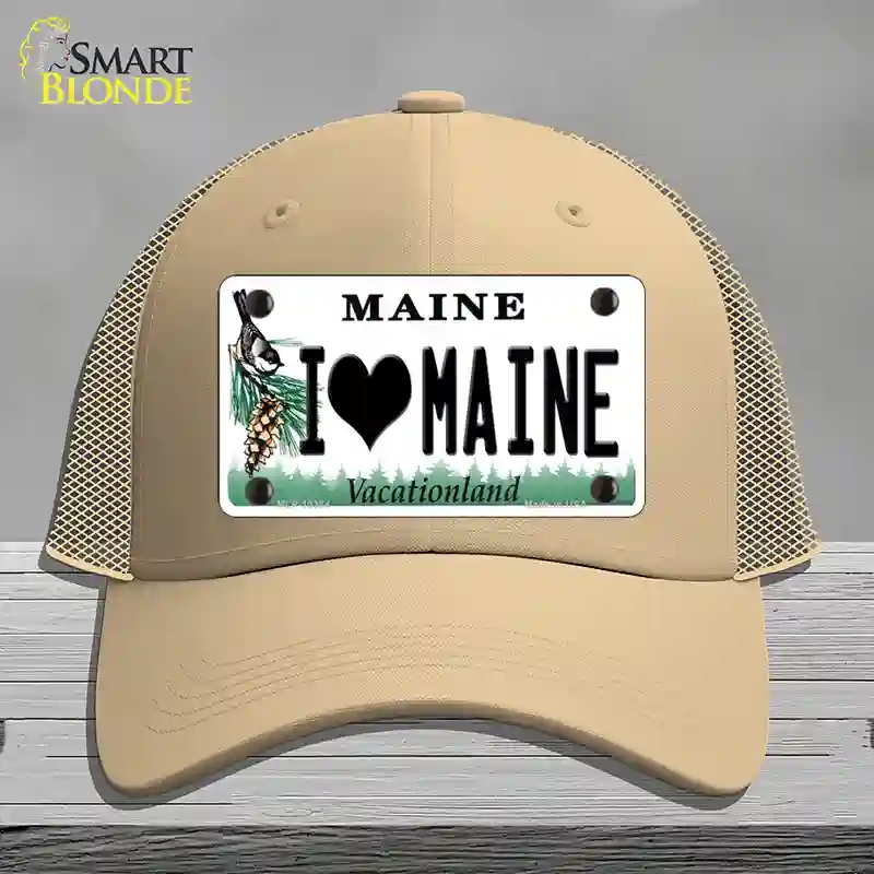 HAT15-MLP-10384 I Love Maine Novelty License Plate Hat, Mesh - Khaki