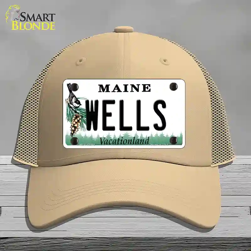 HAT15-MLP-10394 Wells Maine Novelty License Plate Hat, Mesh - Khaki