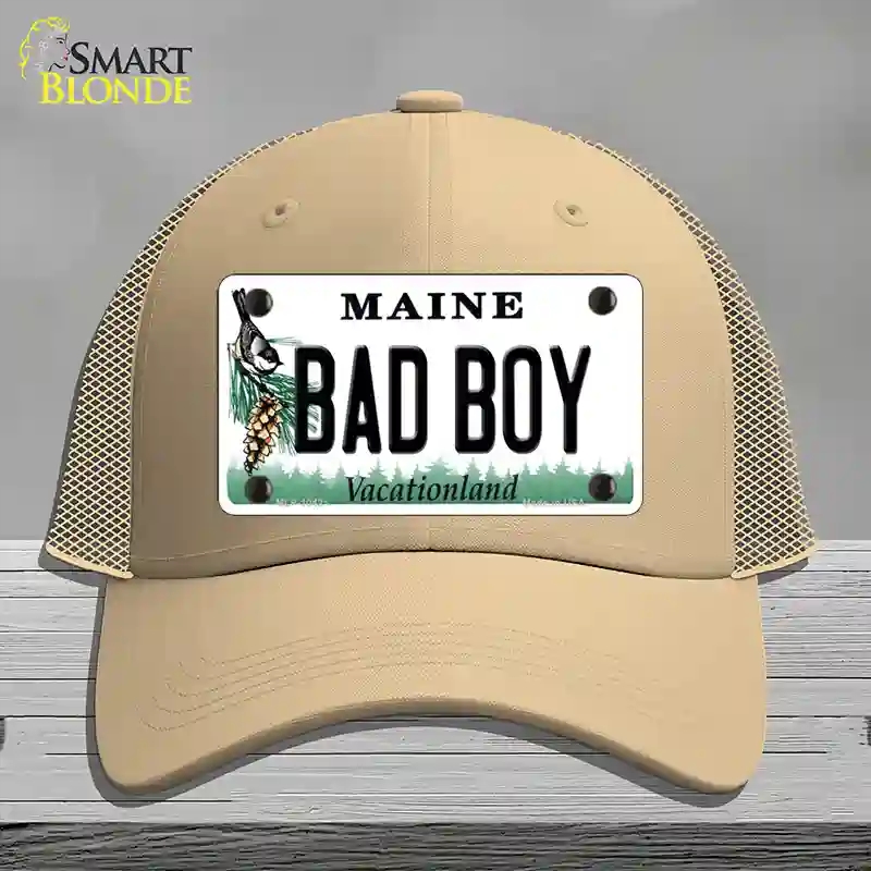 HAT15-MLP-10421 Bad Boy Maine Novelty License Plate Hat, Mesh - Khaki