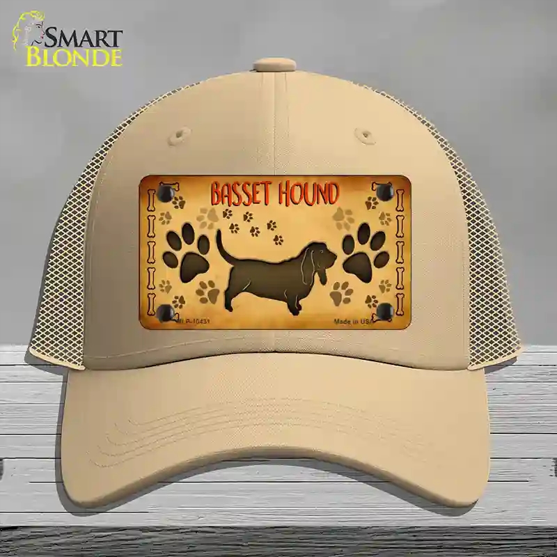 HAT15-MLP-10431 Basset Hound Novelty License Plate Hat, Mesh - Khaki