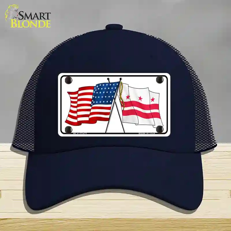 HAT16-MLP-11511 Washington DC Crossed US Flag Novelty License Plate Hat, Mesh - Navy