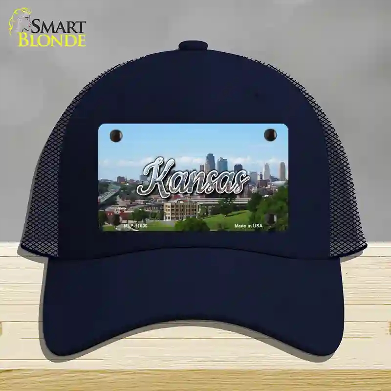 HAT16-MLP-11600 Kansas Downtown Skyline State Novelty License Plate Hat, Mesh - Navy