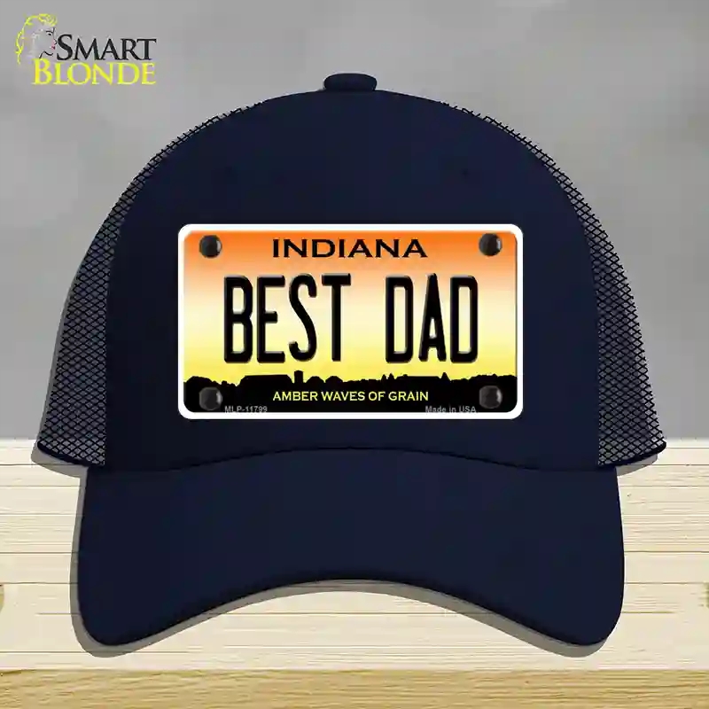 HAT16-MLP-11799 Best Dad Indiana Novelty License Plate Hat, Mesh - Navy