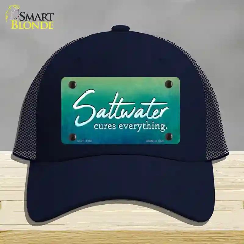 HAT16-MLP-11888 Saltwater Cures Everything Novelty License Plate Hat, Mesh - Navy