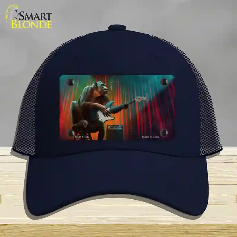 HAT16-MLP-11897 Monkey with Guitar Novelty License Plate Hat, Mesh - Navy