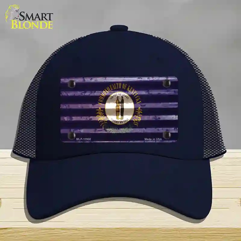 HAT16-MLP-11958 Kentucky Corrugated Flag Novelty License Plate Hat, Mesh - Navy