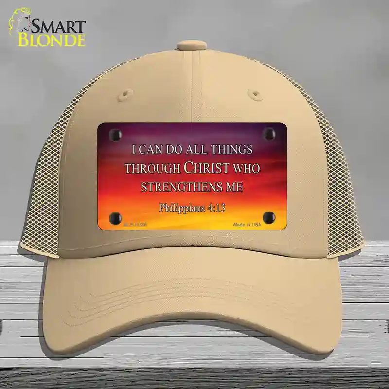 HAT15-MLP-11885 Philippians 4 13 Novelty License Plate Hat, Mesh - Khaki