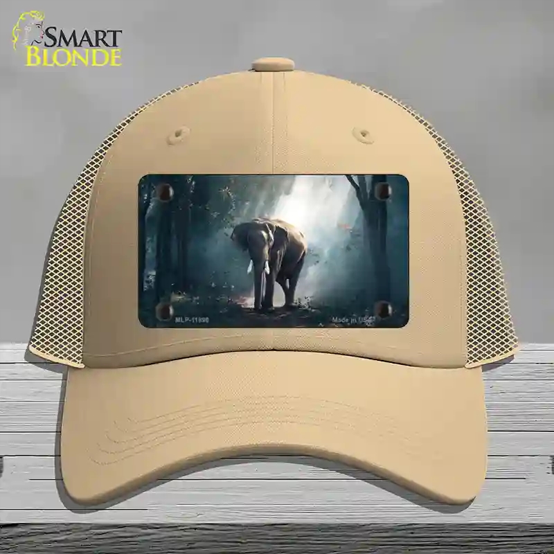 HAT15-MLP-11896 Elephant in the Woods Novelty License Plate Hat, Mesh - Khaki