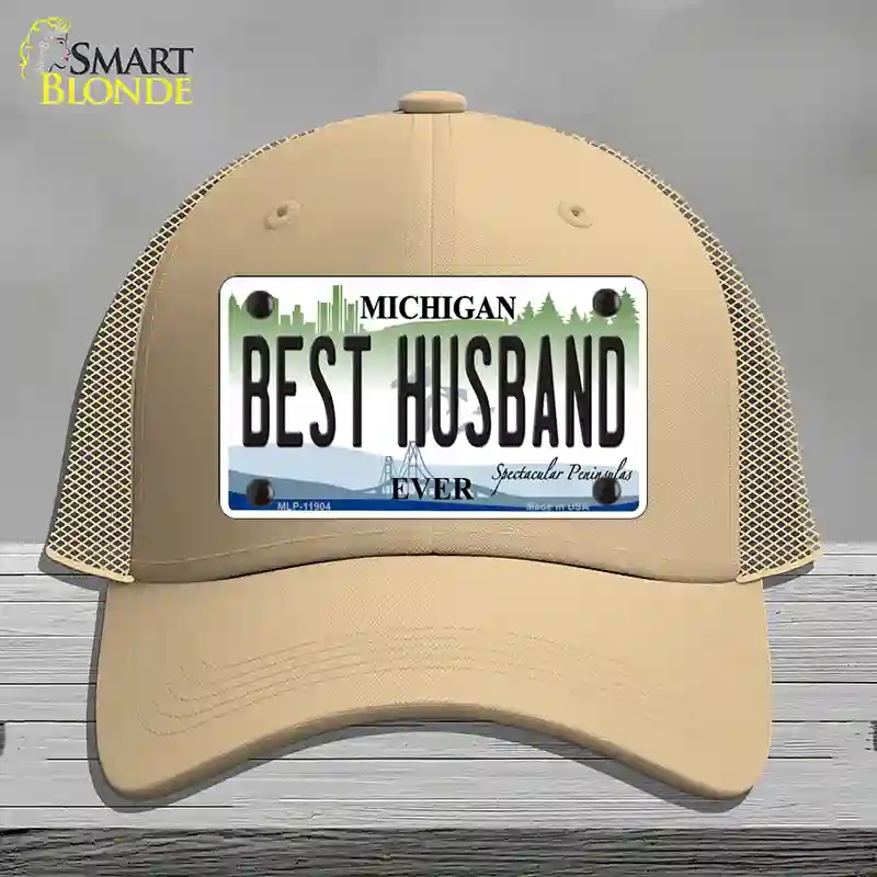 HAT15-MLP-11904 Michigan Best Husband Novelty License Plate Hat, Mesh - Khaki