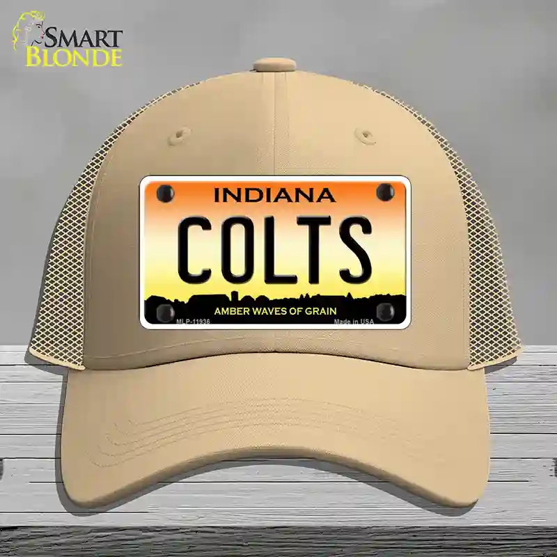 HAT15-MLP-11936 Indiana Colts Novelty License Plate Hat, Mesh - Khaki