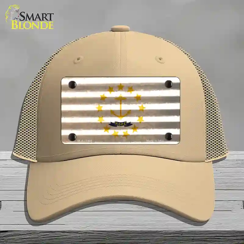 HAT15-MLP-11980 Rhode Island Corrugated Flag Novelty License Plate Hat, Mesh - Khaki
