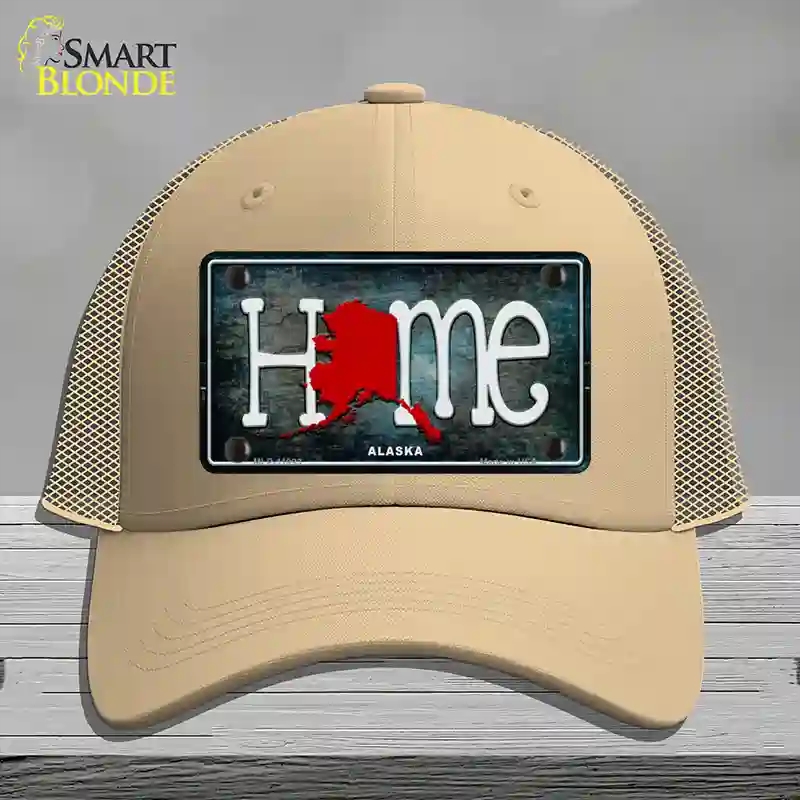 HAT15-MLP-11993 Alaska Home State Outline Novelty License Plate Hat, Mesh - Khaki