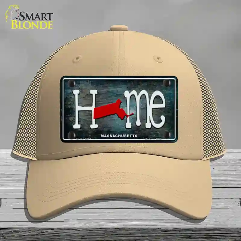 HAT15-MLP-12012 Massachusetts Home State Outline Novelty License Plate Hat, Mesh - Khaki