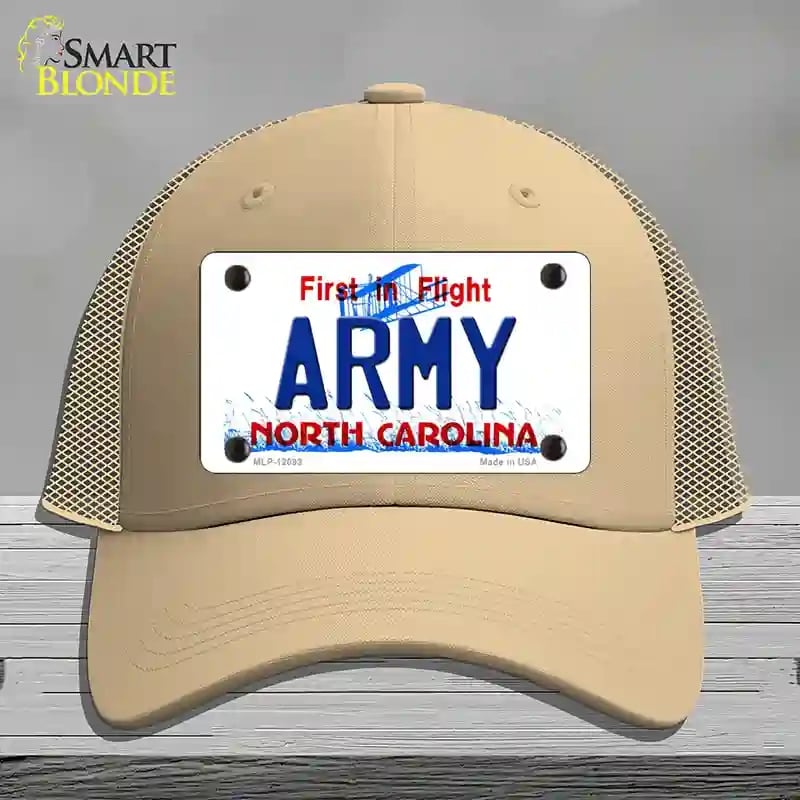 HAT15-MLP-12093 Army North Carolina State Novelty License Plate Hat, Mesh - Khaki