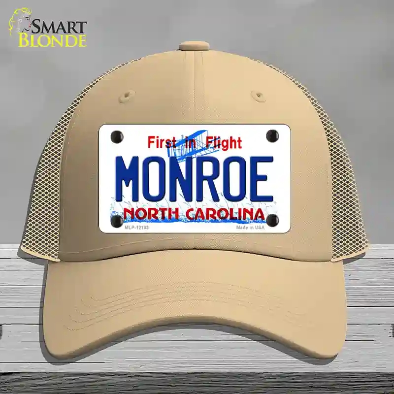 HAT15-MLP-12103 Monroe North Carolina State Novelty License Plate Hat, Mesh - Khaki